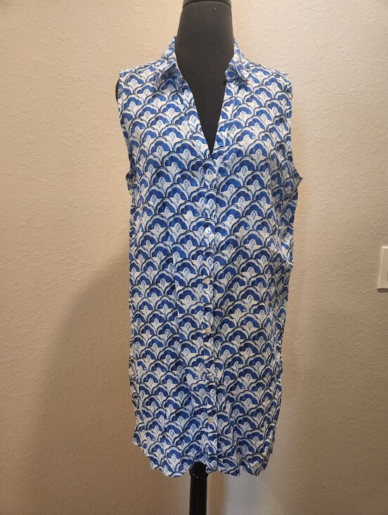 Sigrid Olsen Tops - Sigrid Olsen Blue and White Printed Linen Top